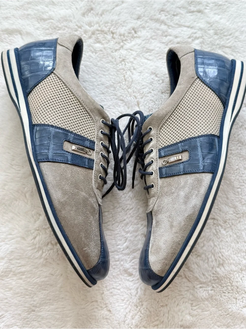 Zilli men oxford shoes exotic skin suede/alligator leather size 9.5 US Authentic